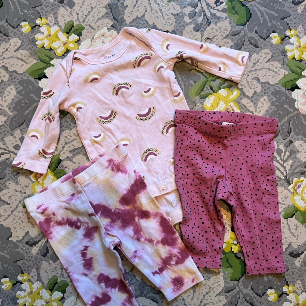 Pekkle 3m Pink Rainbow, tie dye & polka dot Onesie and Leggings matching Set